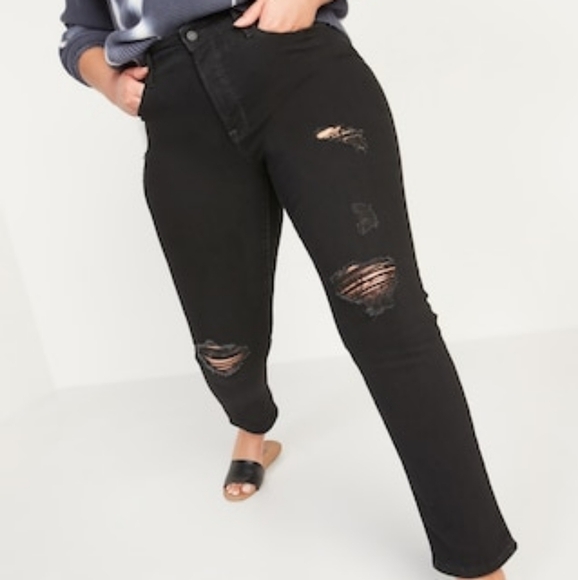 New High Rise Power Slim Jeans Size 12 Old Navy Black Ripped Skinny Jeans - Picture 2 of 16